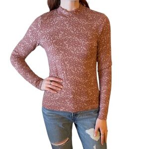 Buckle Spring Floral Long Sleeve Lettuce Trim Textured Mauve Top Women’s Medium